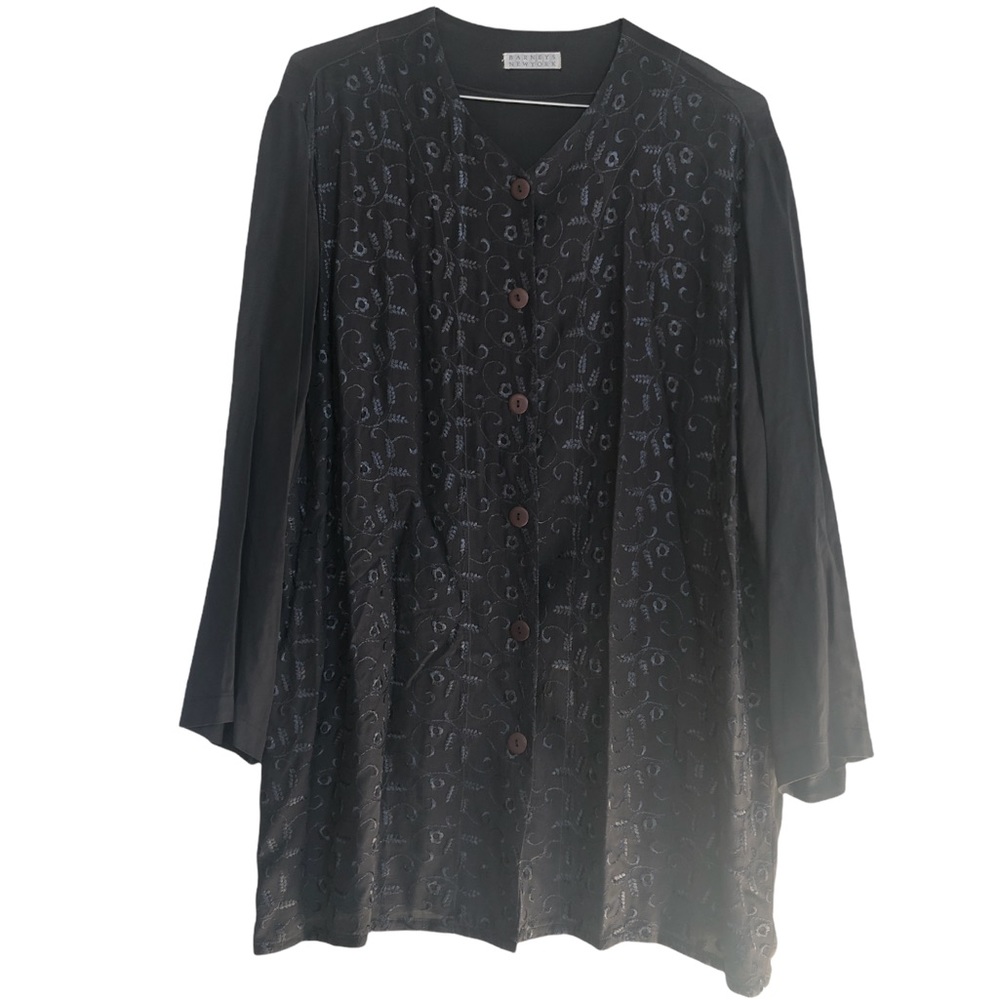 Barneys New York embroidered tunic button‎ down top
